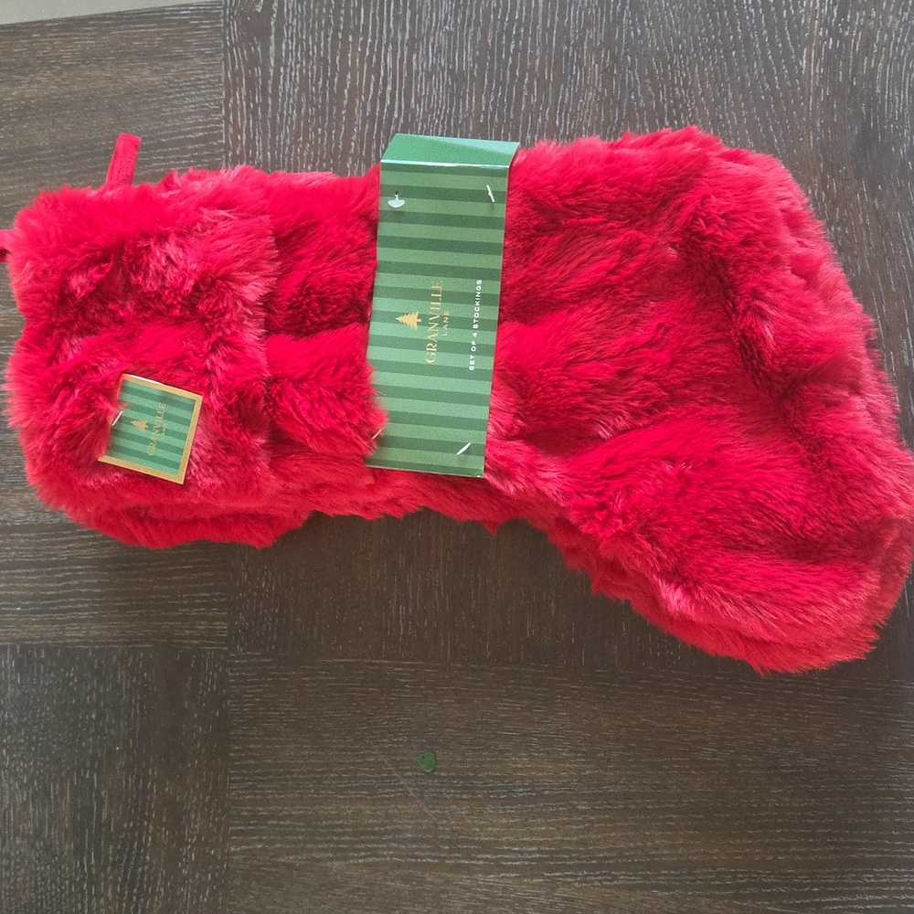 New Granville Lane Faux Fur Set of 2 XL Stocking Red  Christmas